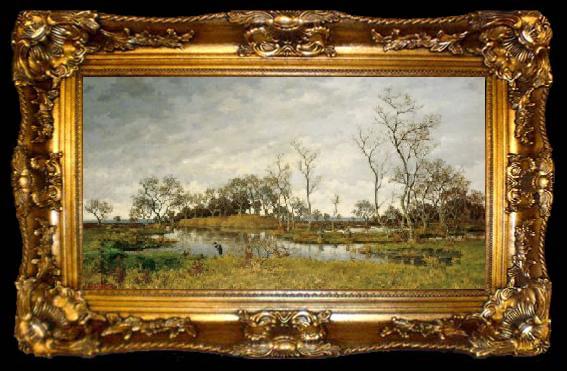 framed  unknow artist Landscape of swamp with heron, ta009-2